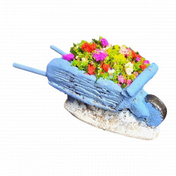 Santon brouette bleue multi fleurs