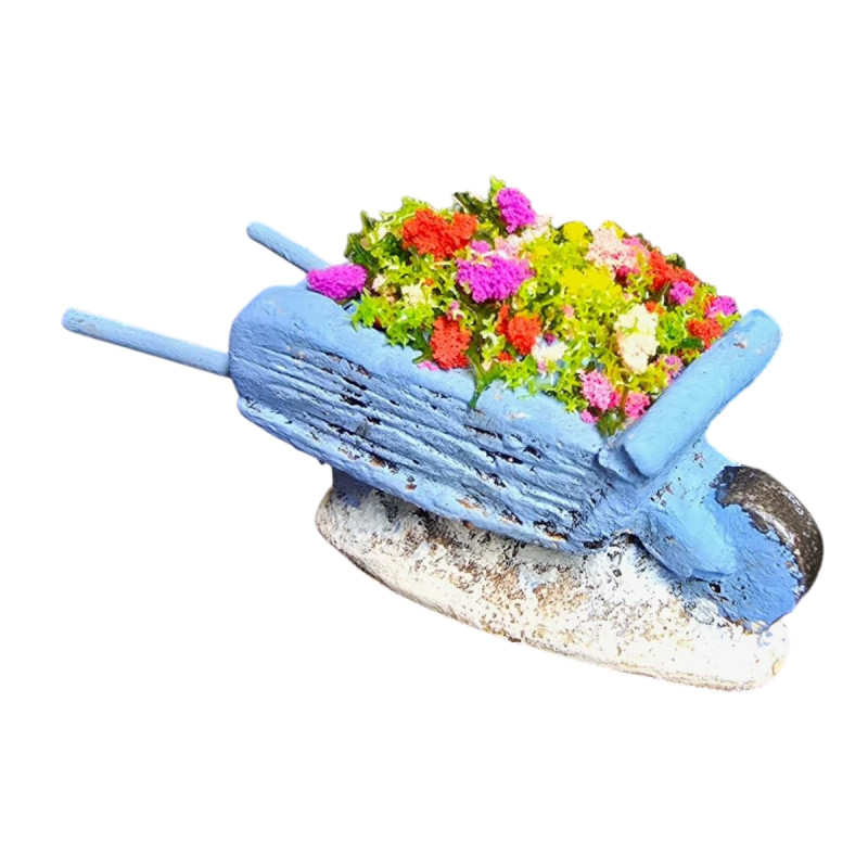Santon brouette bleue multi fleurs